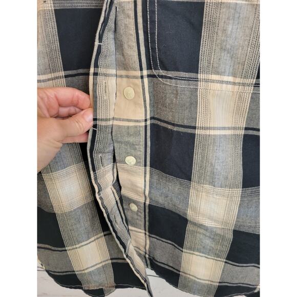 VTG Liz Sport Black Tan Plaid Shoulder Yoke Button Up Shirt Women's Size Small - Picture 7 of 15